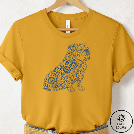 English Bulldog Toile T-Shirt Mustard Taco-Dog