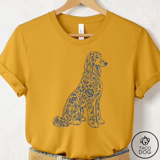 Afghan Hound Toile T-Shirt Mustard Taco-Dog