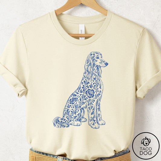Afghan Hound Toile T-Shirt Natural Taco-Dog