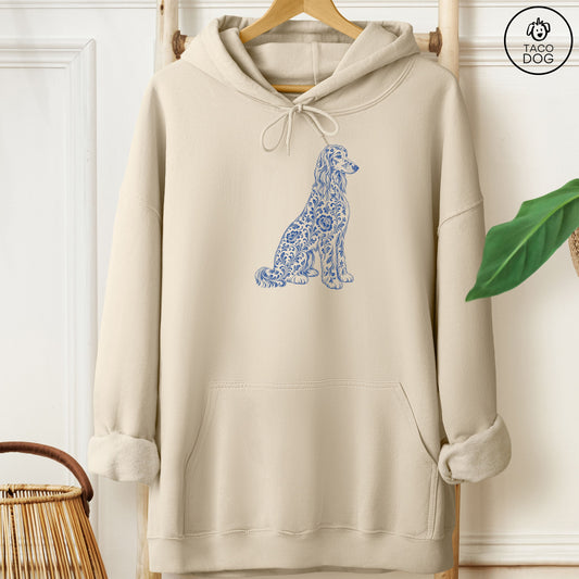 Afghan Hound Toile Hoodie Sand Taco-Dog