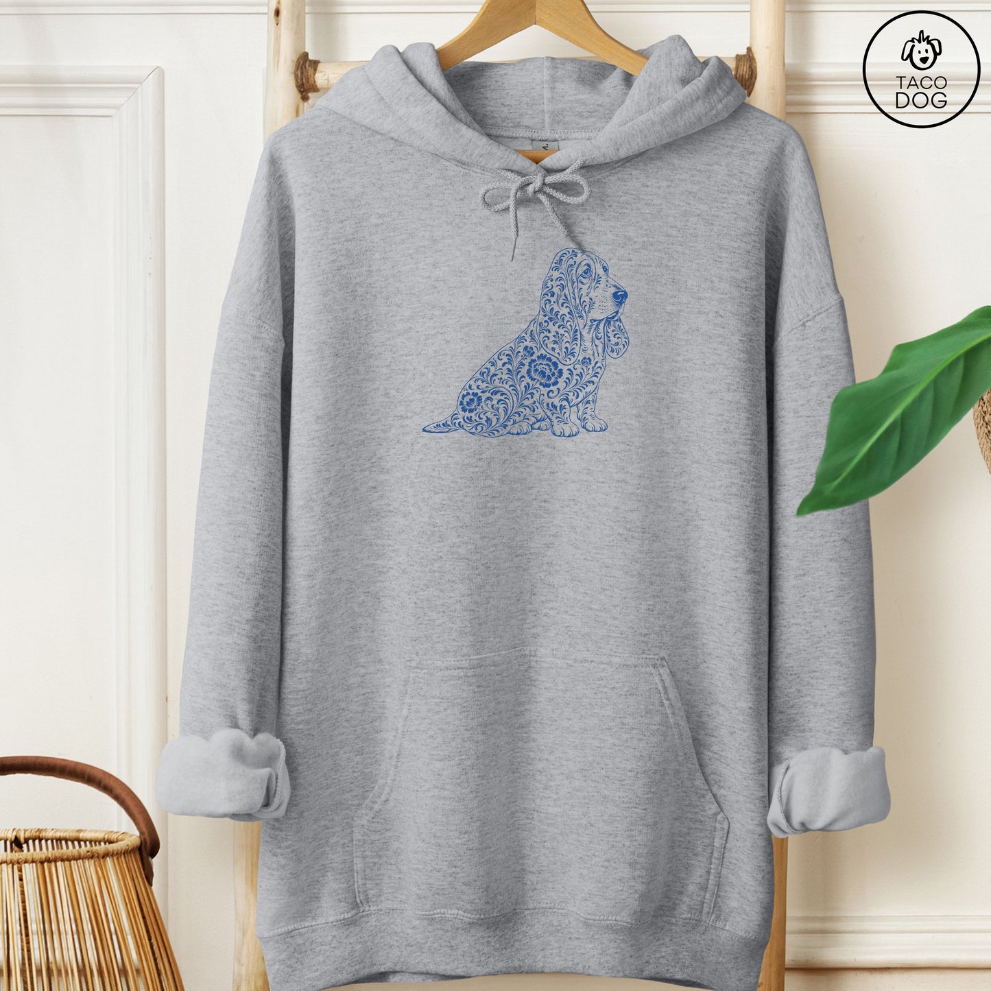 Basset Hound Toile Hoodie Graphite Heather Taco-Dog