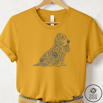 Basset Hound Toile T-Shirt Mustard Taco-Dog