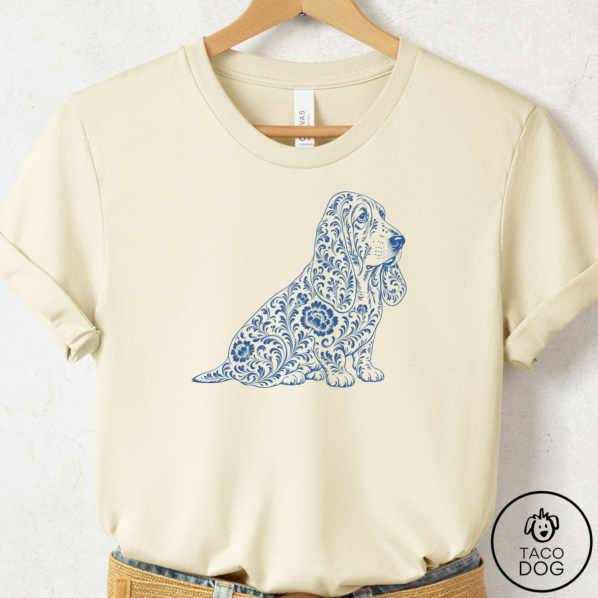 Basset Hound Toile T-Shirt Natural Taco-Dog