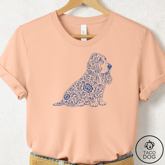 Basset Hound Toile T-Shirt Peach Taco-Dog