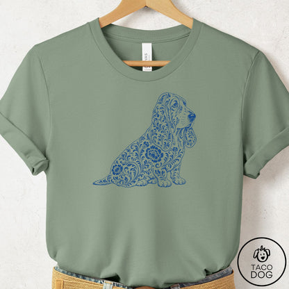 Basset Hound Toile T-Shirt Sage Taco-Dog