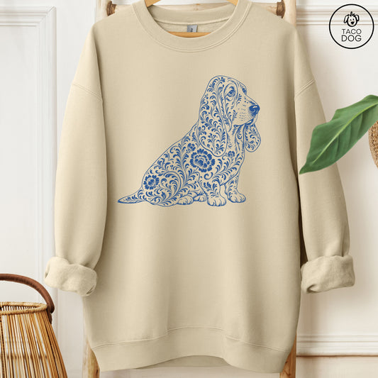 Basset Hound Toile Sweatshirt Sand Taco-Dog