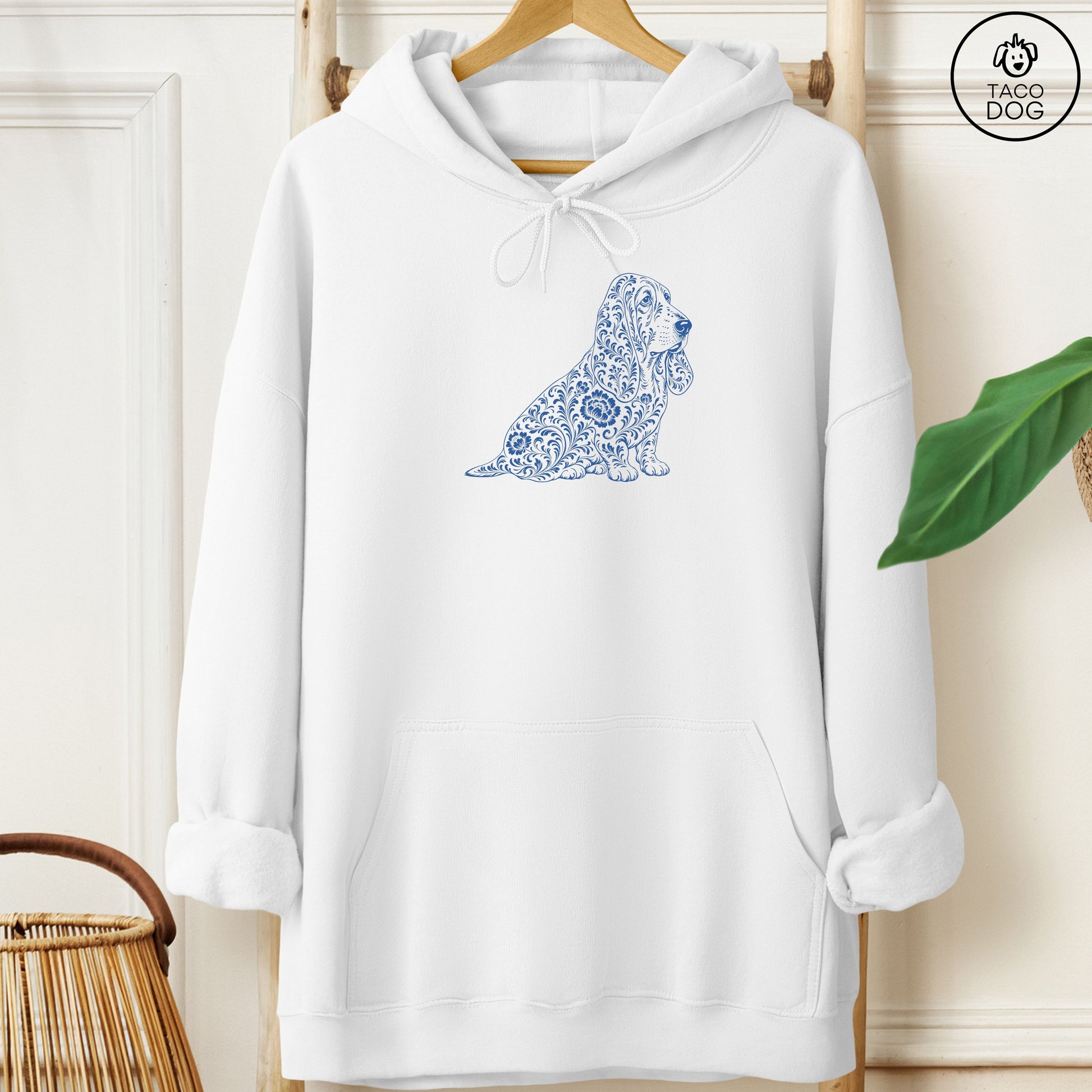 Basset Hound Toile Hoodie White Taco-Dog