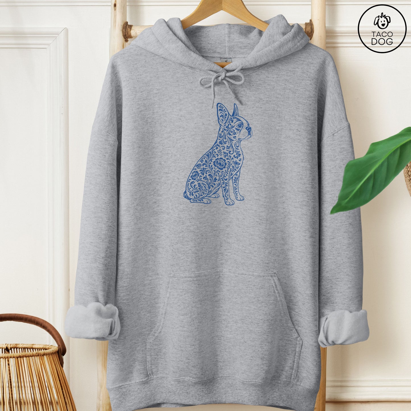 Boston Terrier Toile Hoodie Graphite Heather Taco-Dog