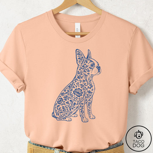 Boston Terrier Toile T-Shirt Peach Taco-Dog