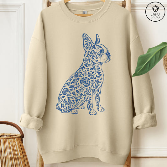 Boston Terrier Toile Sweatshirt Sand Taco-Dog