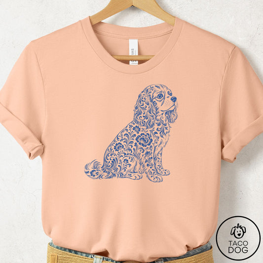 Cavalier King Charles Spaniel Toile T-Shirt Peach Taco-Dog