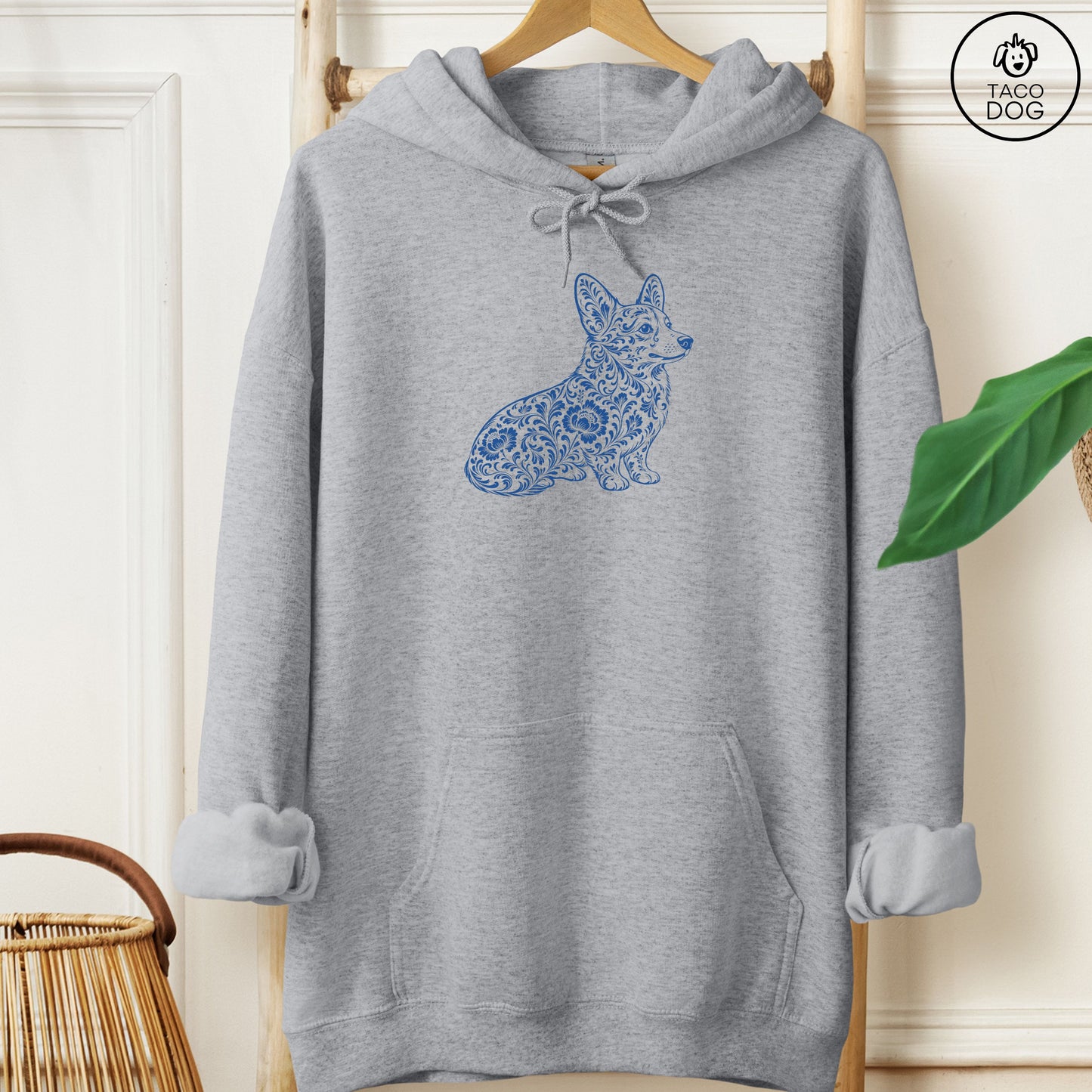 Corgi Toile Hoodie Graphite Heather Taco-Dog