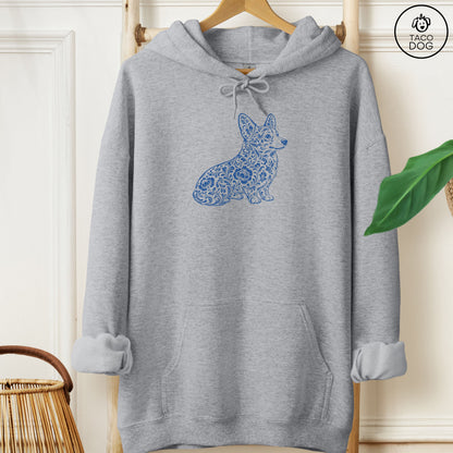 Corgi Toile Hoodie Graphite Heather Taco-Dog