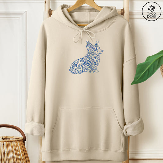 Corgi Toile Hoodie Sand Taco-Dog