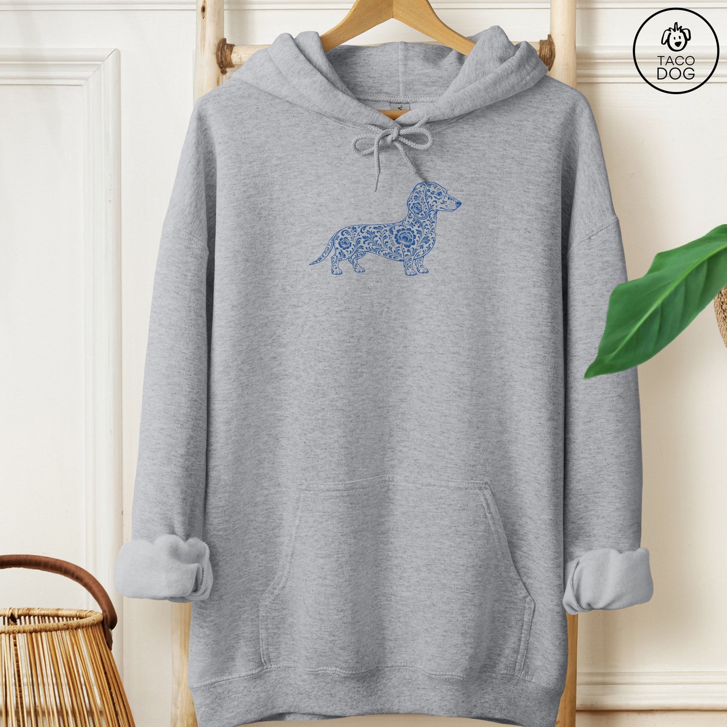 Dachshund Toile Hoodie Graphite Heather Taco-Dog