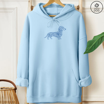 Dachshund Toile Hoodie Light Blue Taco-Dog