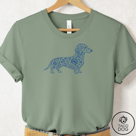 Dachshund Toile T-Shirt Sage Taco-Dog