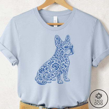 French Bulldog Frenchie Toile T-Shirt Light Blue Taco-Dog