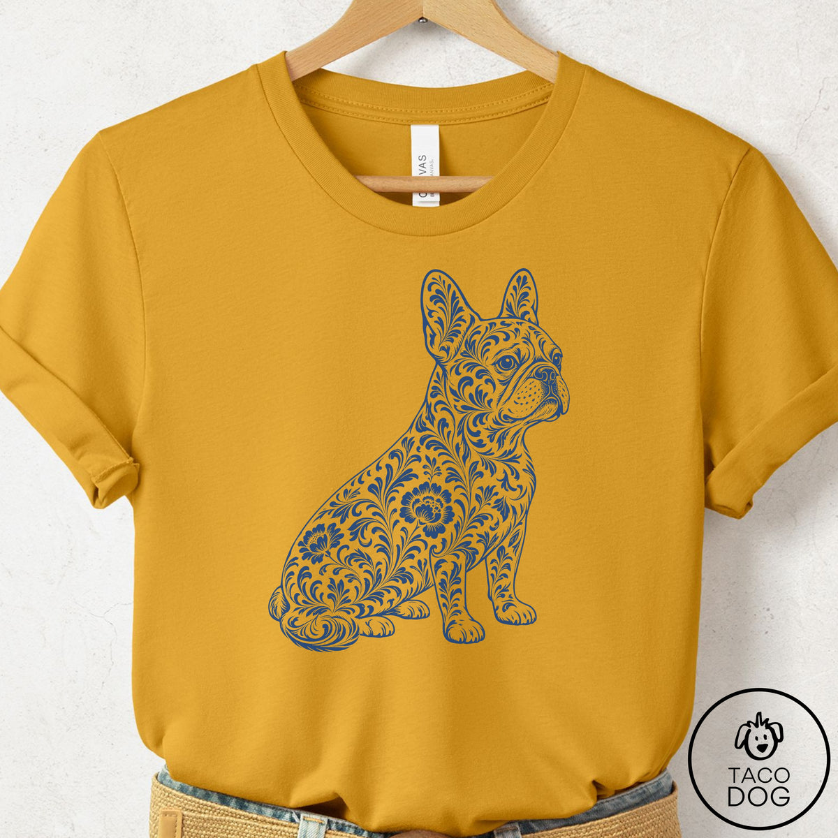 French Bulldog Frenchie Toile T-Shirt Mustard Taco-Dog