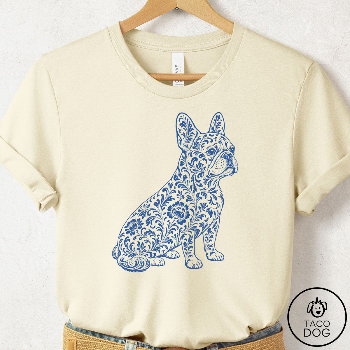 French Bulldog Frenchie Toile T-Shirt Natural Taco-Dog