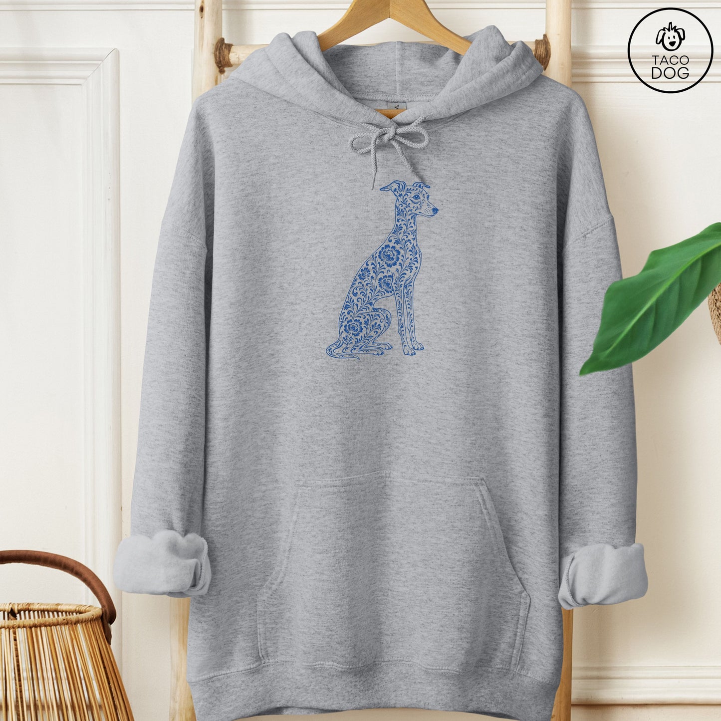 Italian Greyhound Whippet Toile Hoodie Graphite Heather Taco-Dog