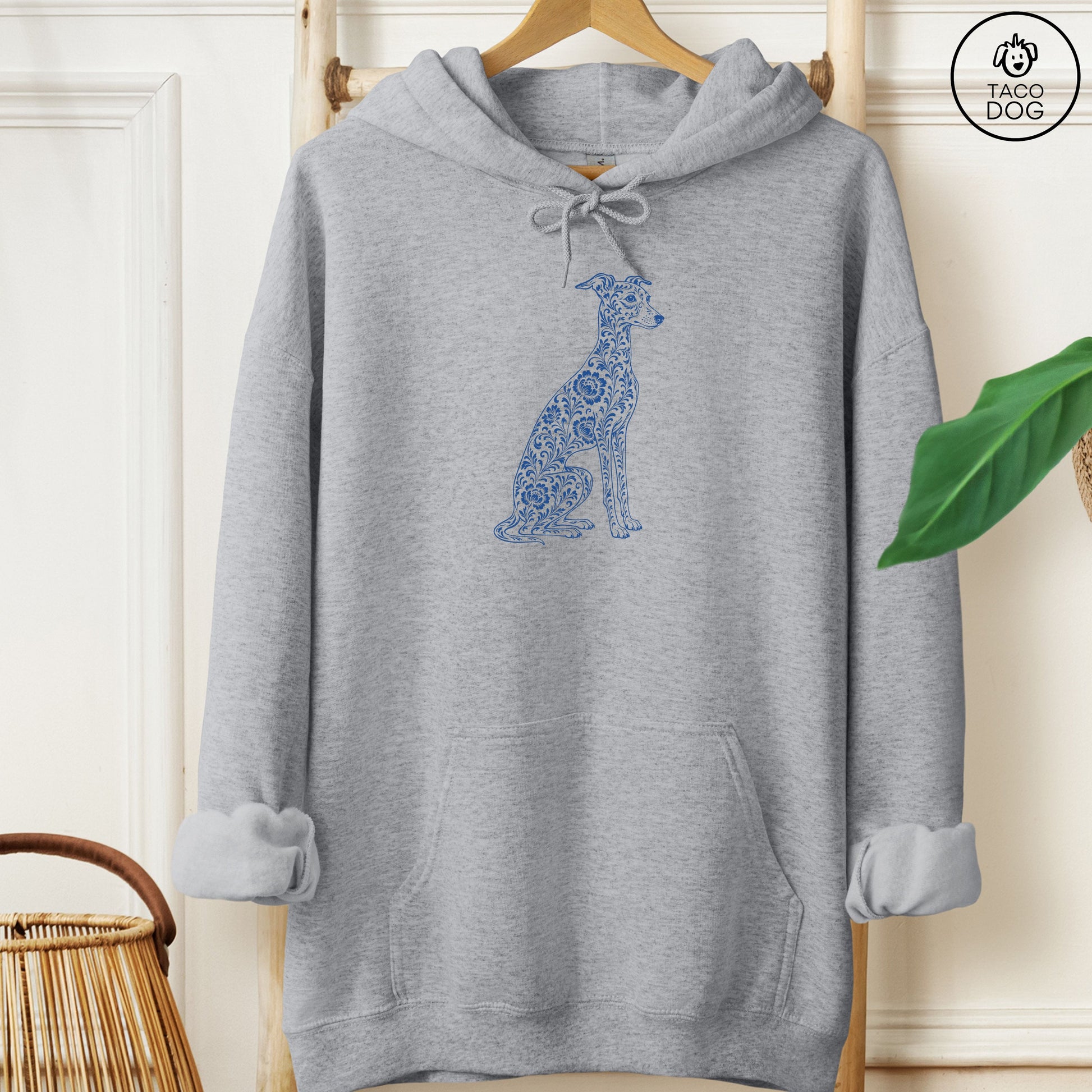 Italian Greyhound Whippet Toile Hoodie Graphite Heather Taco-Dog