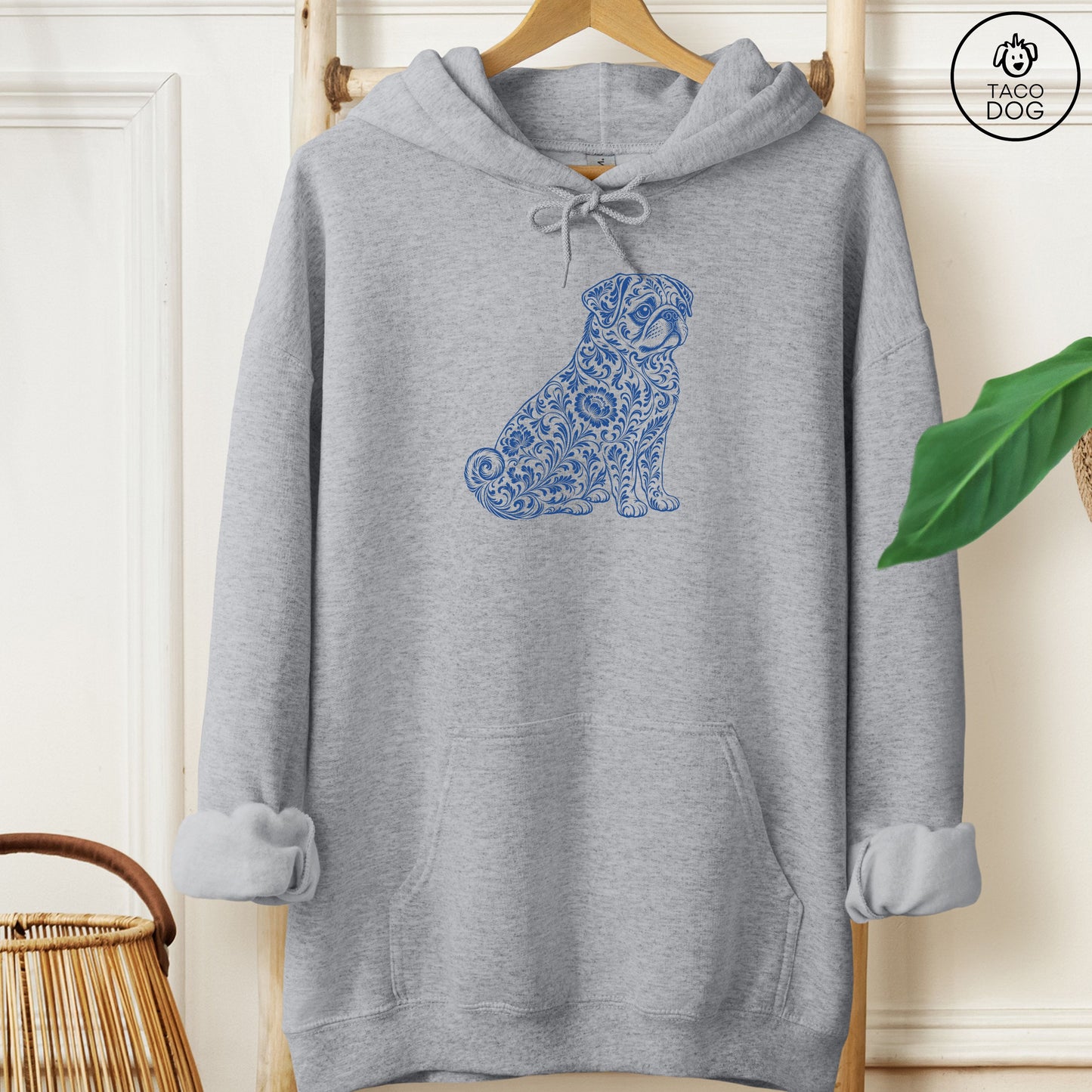 Pug Toile Hoodie Graphite Heather Taco-Dog