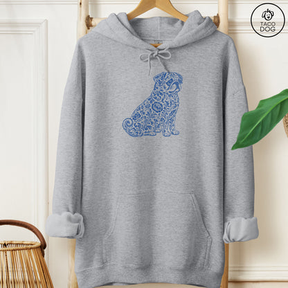 Pug Toile Hoodie Graphite Heather Taco-Dog