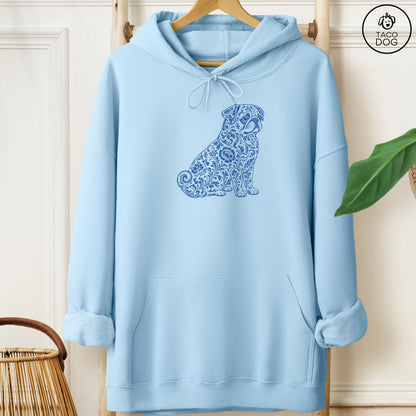 Pug Toile Hoodie Light Blue Taco-Dog
