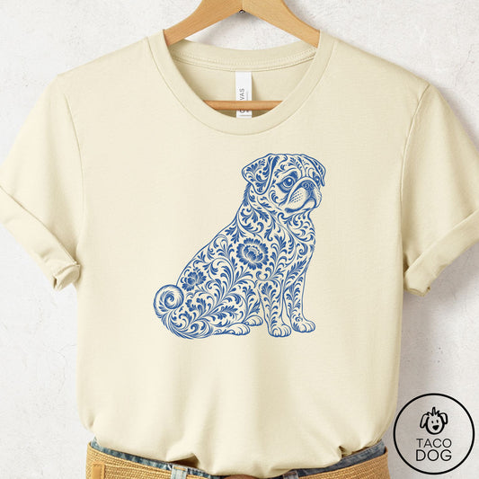 Pug Toile T-Shirt Natural Taco-Dog