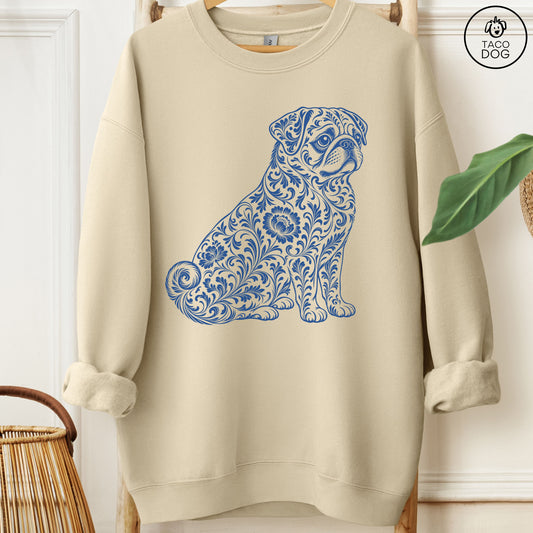 Pug Toile Sweatshirt Sand Taco-Dog