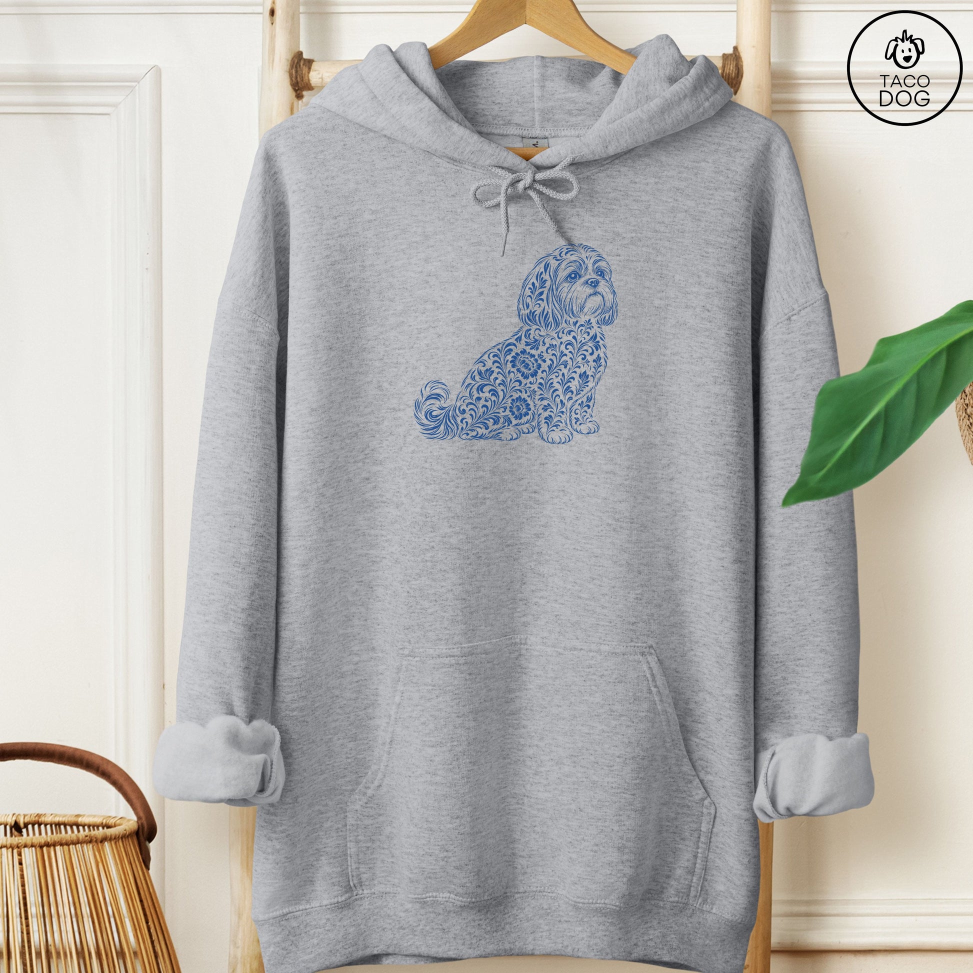 Shih Tzu Toile Hoodie Graphite Heather Taco-Dog