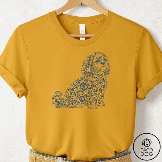 Shih Tzu Toile T-Shirt Mustard Taco-Dog