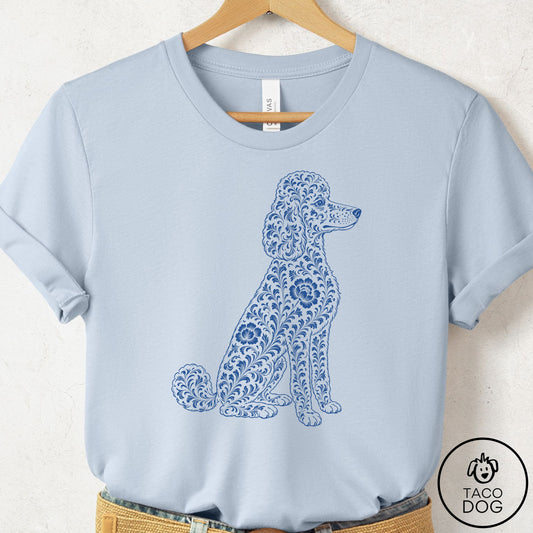 Poodle Toile T-Shirt Light Blue Taco-Dog