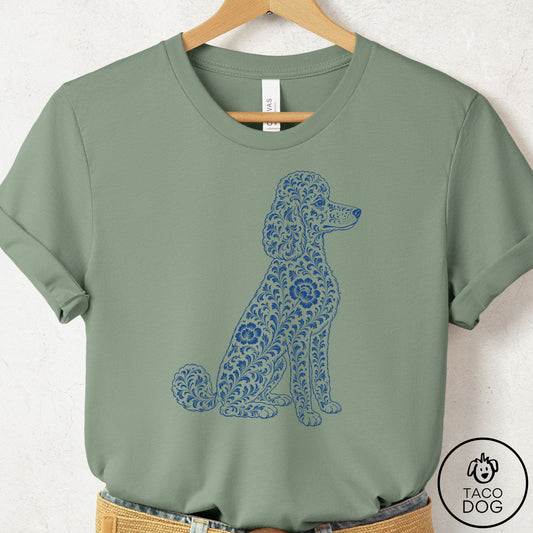 Poodle Toile T-Shirt Sage Taco-Dog