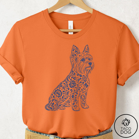 Yorkshire Terrier Yorkie Toile T-Shirt Burnt Orange Taco-Dog