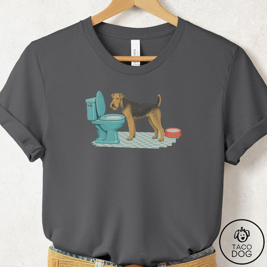Airedale Toilet T-Shirt Asphalt Taco-Dog