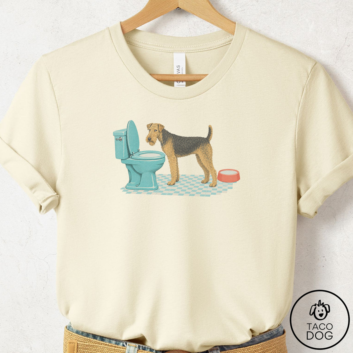 Airedale Toilet T-Shirt Natural Taco-Dog