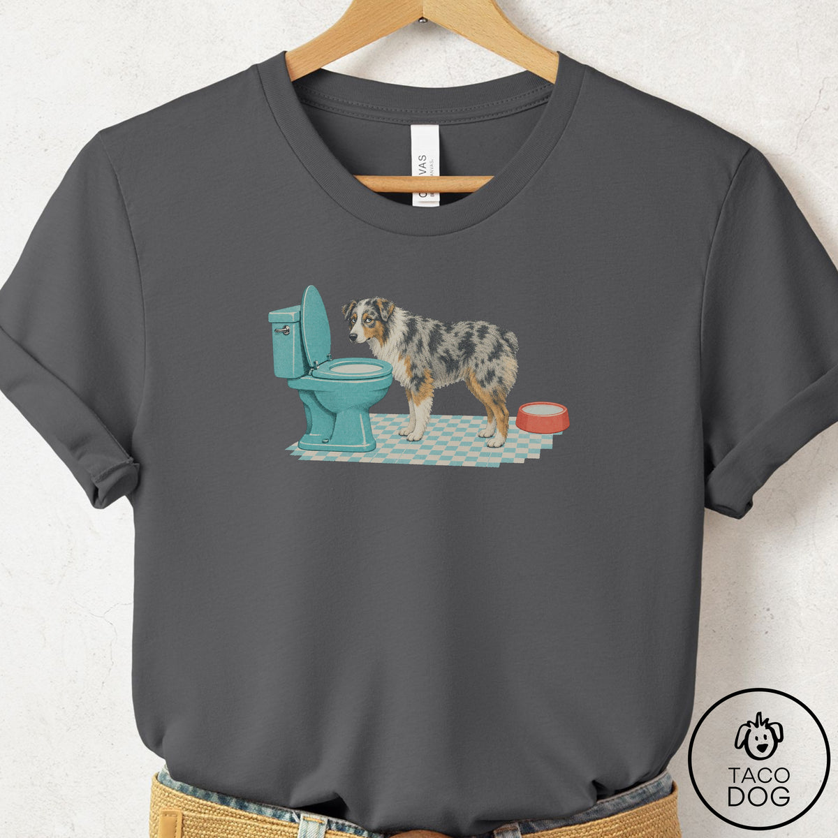 Australian Shepherd Toilet T-Shirt Asphalt Taco-Dog