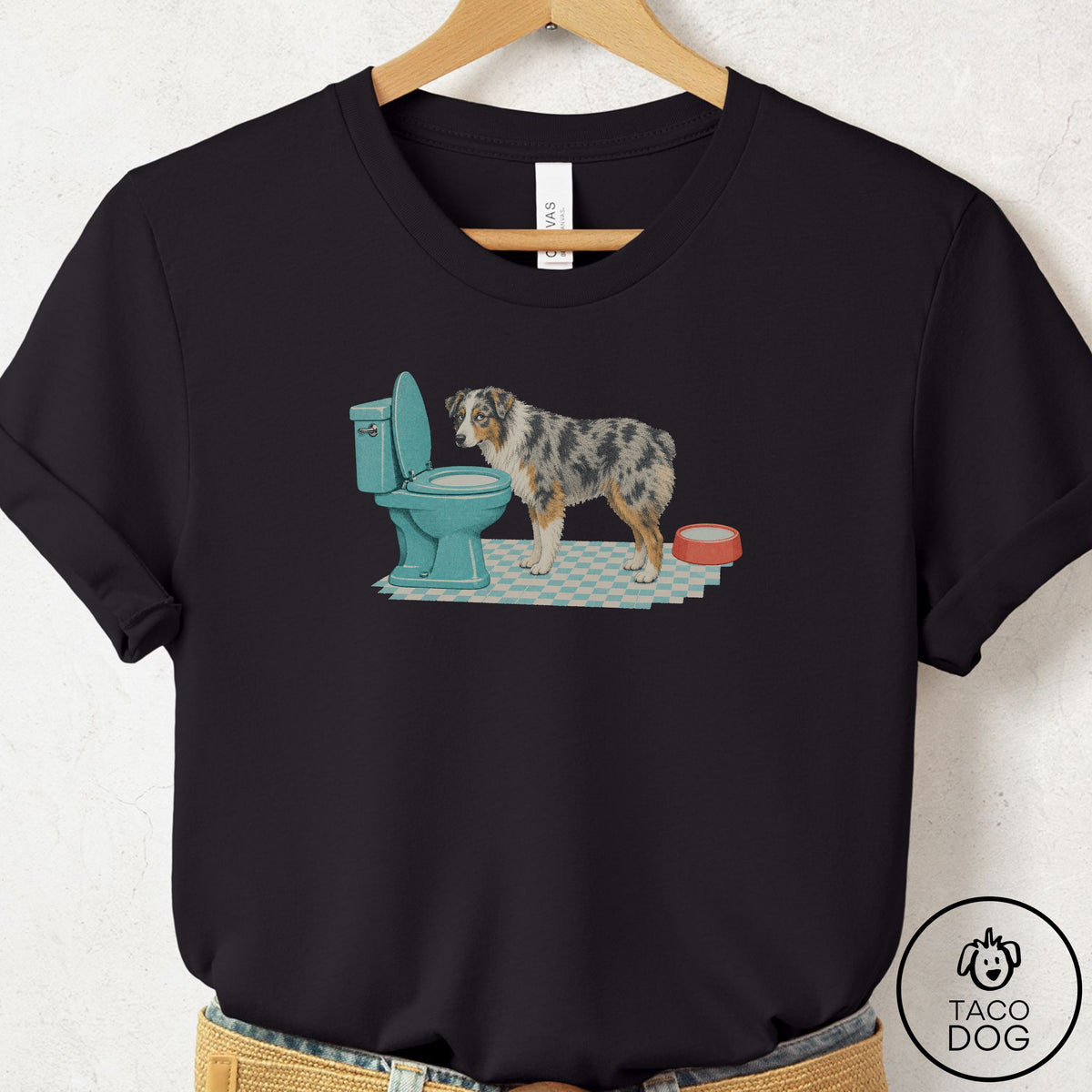 Australian Shepherd Toilet T-Shirt Black Taco-Dog