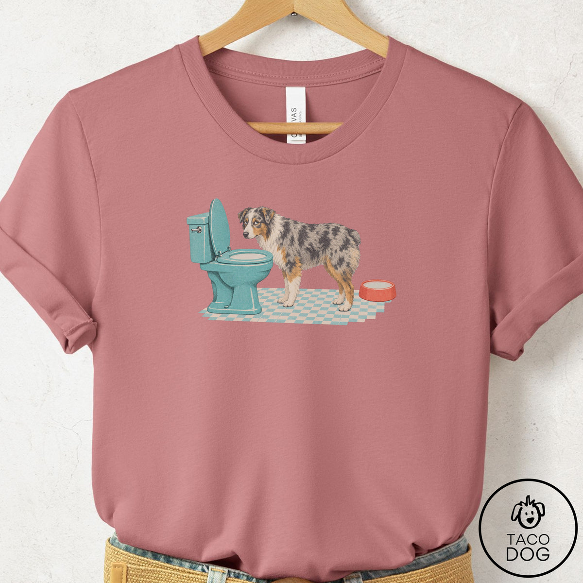Australian Shepherd Toilet T-Shirt Mauve Taco-Dog