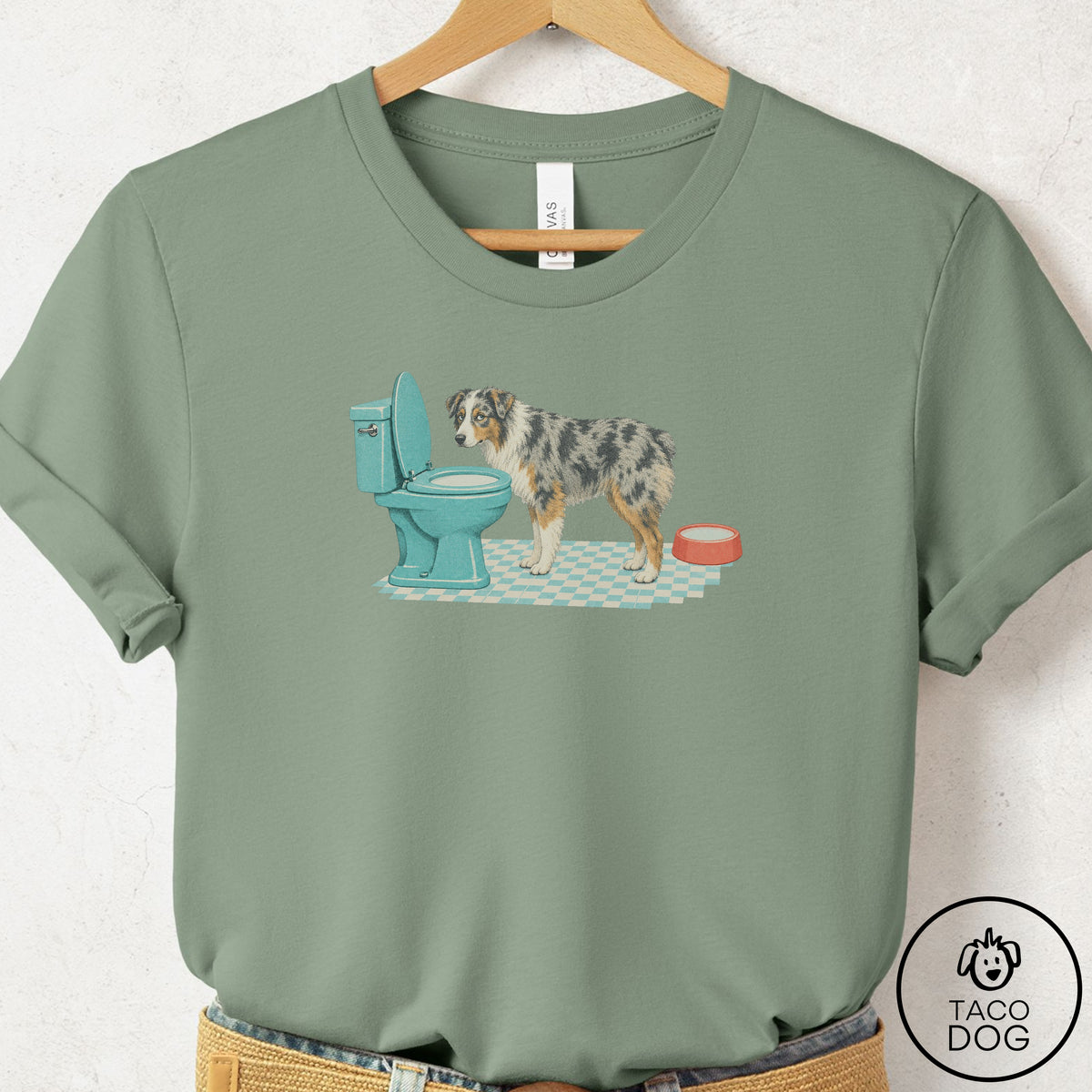 Australian Shepherd Toilet T-Shirt Sage Taco-Dog