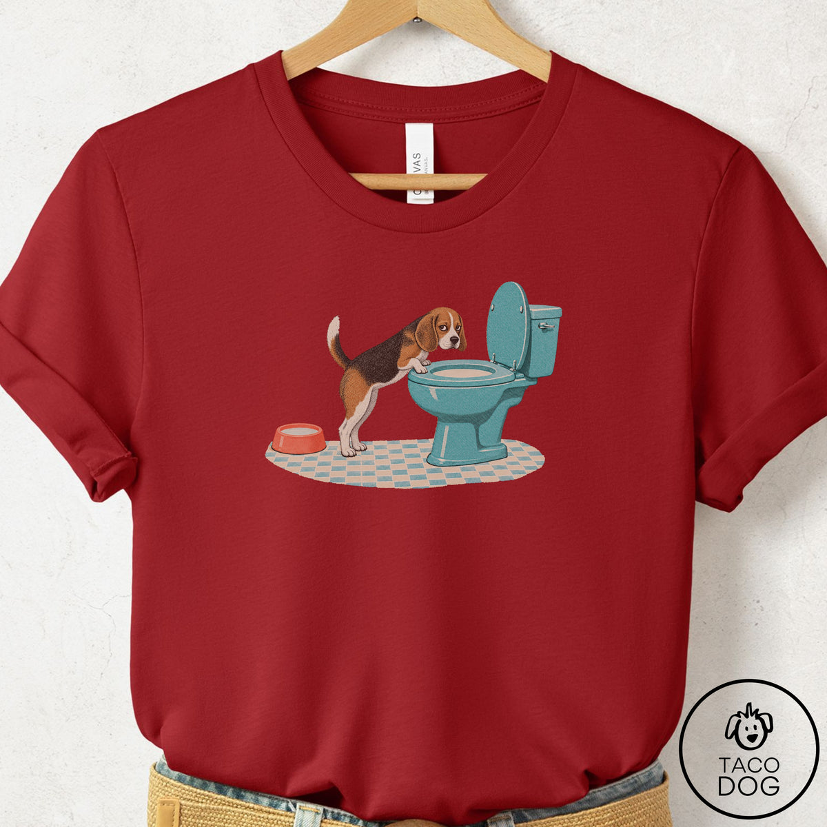 Beagle Toilet T-Shirt Canvas Red Taco-Dog