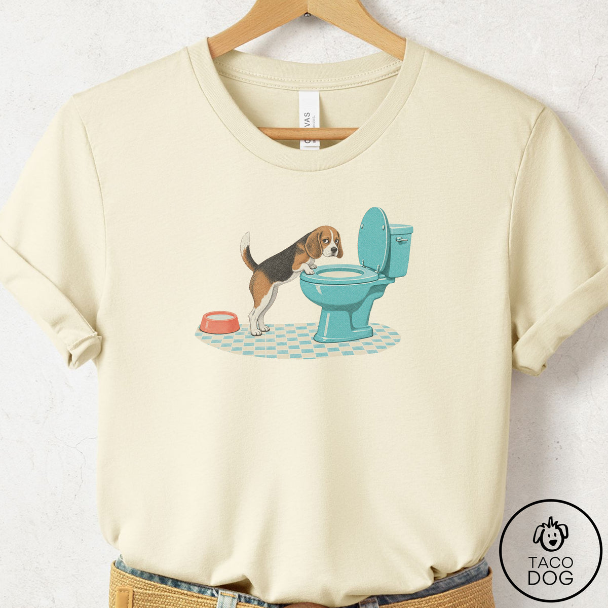 Beagle Toilet T-Shirt Natural Taco-Dog