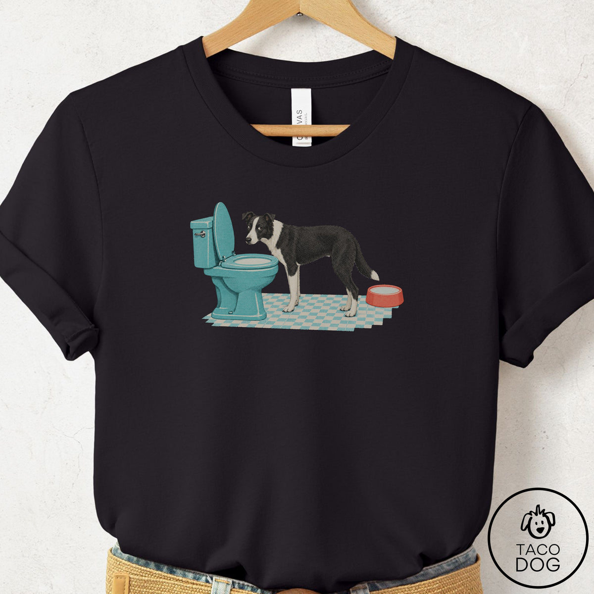 Border Collie Toilet T-Shirt Black Taco-Dog