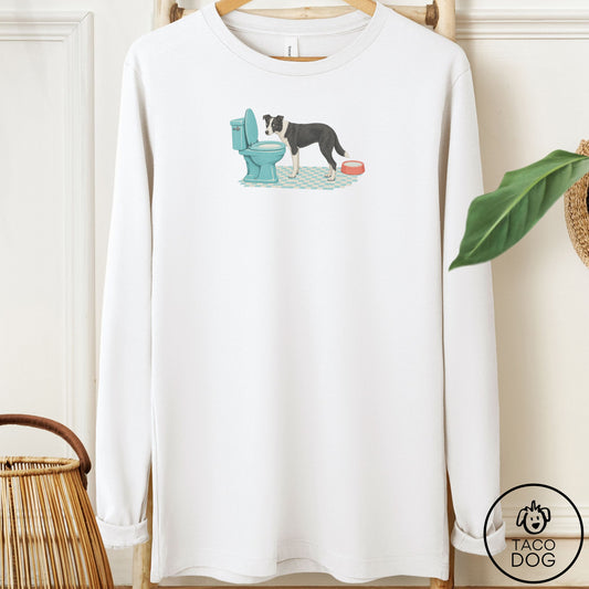Border Collie Toilet Long Sleeve Tee White Taco-Dog