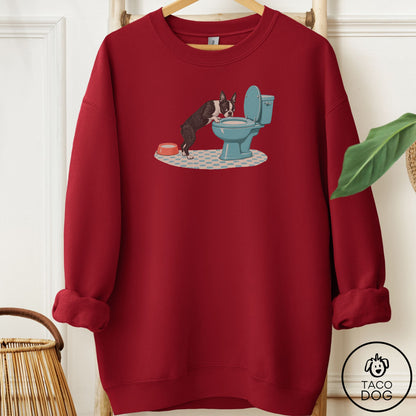 Boston Terrier Toilet Sweatshirt Garnet Taco-Dog