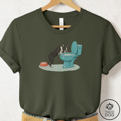 Boston Terrier Toilet T-Shirt Military Green Taco-Dog