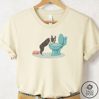 Boston Terrier Toilet T-Shirt Natural Taco-Dog