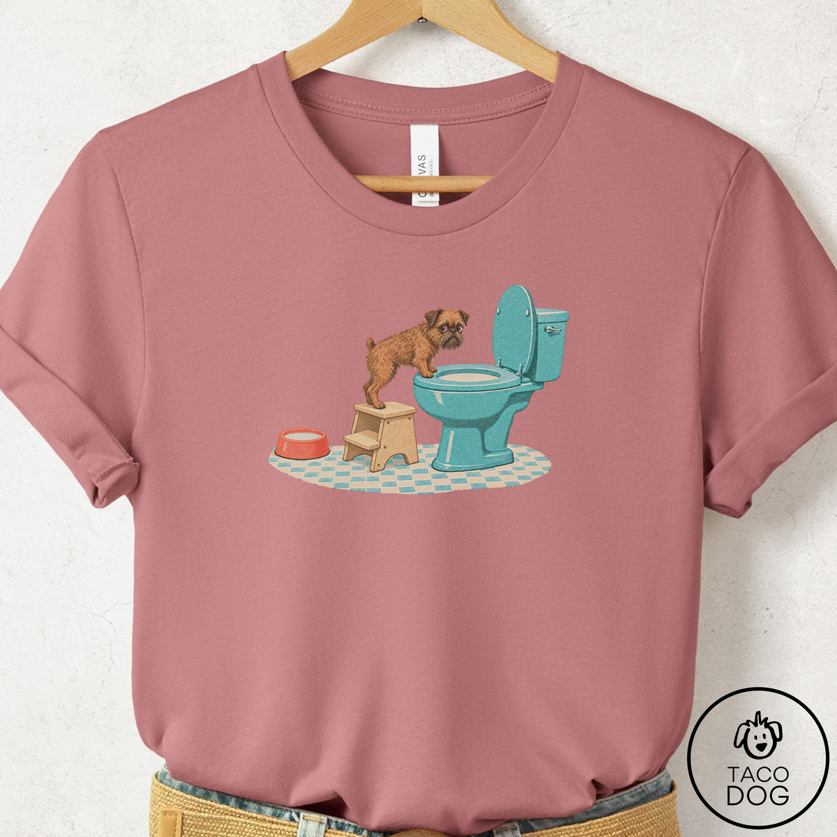Brussels Griffon Toilet T-Shirt Mauve Taco-Dog
